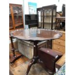 A GEORGE III MAHOGANY TRIPOD TABLE, THE DISHED PIE CRUST TOP TILTING ON A BIRD CAGE AND GUN BARREL