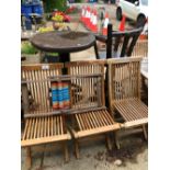 THREE FOLDING GARDEN CHAIRS AND A CANVAS CHILDS CHAIR