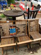 THREE FOLDING GARDEN CHAIRS AND A CANVAS CHILDS CHAIR