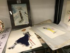 WWI PERIOD WATERCOLOUR COSTUME DESIGNS BY BERYL KITCHIN TOGETHER WITH PRINTS FROM THE DECAMERON