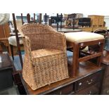 A MAHOGANY DRESSING STOOL AND A CHILDS CHAIR.