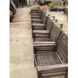 SET OF EIGHT TEAK GARDEN ARMCHAIRS