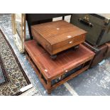 AN ORIENTAL LOW GAMING TABLE AND A BAMBOO TABLE.