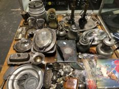 ELECTROPLATE AND PEWTER WARES, CASED AND LOOSE CUTLERY, 1980S DIGGER AND OTHER MAGAZINES, BRASS