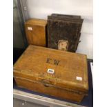 TWO METAL DOCUMENT BOXES TOGETHER WITH A WOODEN BOX