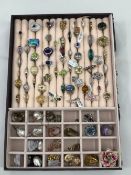 A VARIED SELECTION OF SILVER AND OTHER GEMSET RINGS PENDANTS AND EARINGS