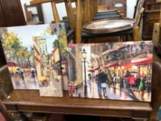 FOUR DECORATIVE STREET SCENE PICTURES ON CANVAS