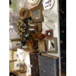 TABLE LAMPS, A CUT GLASS BOWL, PRINTS, A BIBLE, A BOOK TROUGH, DOULTON BUNNIKINS WARES, ETC.