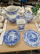 FIVE LARGE PIECES OF BLUE AND WHITE WARE BY SPODE.