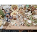 A MINTONS PART TEA SET, VARIOUS LLADRO FIGURINES, ROYAL WINTON URN, AND OTHER VARIOUS ORNAMENTS.