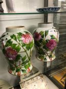 A PAIR OF CHINESE BALUSTER JARS PAINTED WITH BIRDS AND PEONIES