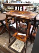 A PENWORK DECORATED TWO TIER OCCASIONAL TABLE.