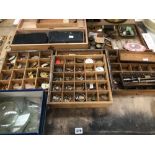 A QUANTITY OF WATCH MAKERS TOOLS WATCH AND CLOCK PARTS ETC.