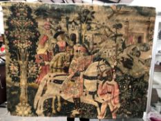 A LARGE ANTIQUE TAPESTRY STYLE PANEL