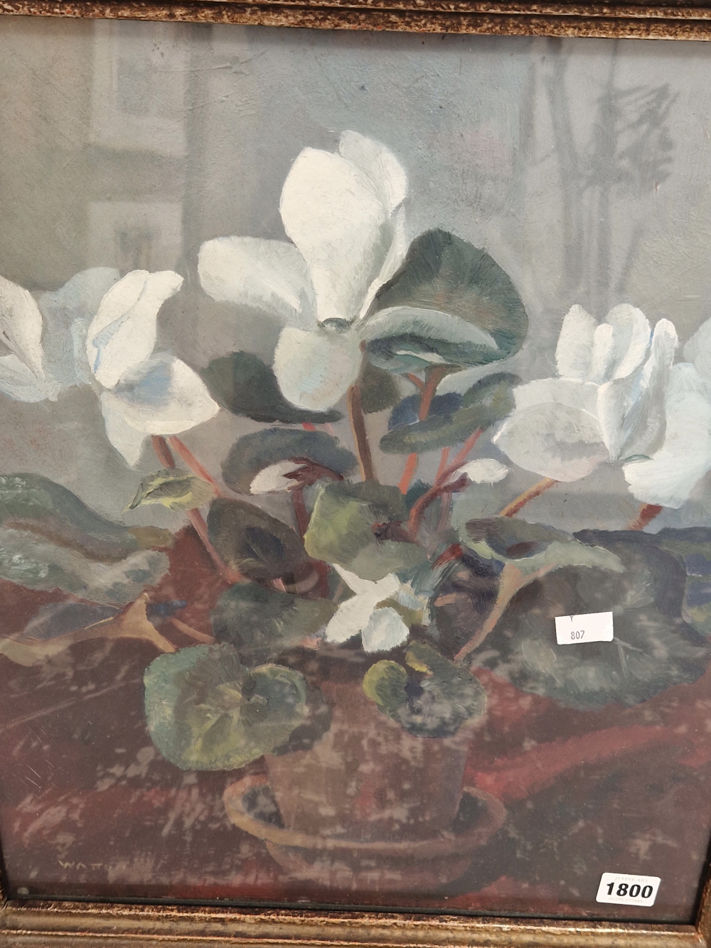 20th CENTURY SCHOOL A STILL LIFE OF FLOWERS IN A ROWLEY GALLERY FRAME WITH A LANDSCAPE VERSO, SIGNED - Image 8 of 8