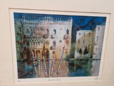 CONTEMPORARY SCHOOL THREE PENCIL SIGNED LIMITED EDITION COLOUR PRINTS OF VENETIAN VIEWS, SIGNED