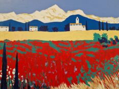 MICHAEL SAVILLE CONTEMPORARY SCHOOL. ARR. LES ANDELLIS PROVENCE, SIGNED, OIL ON BOARD. 71 x 91cms