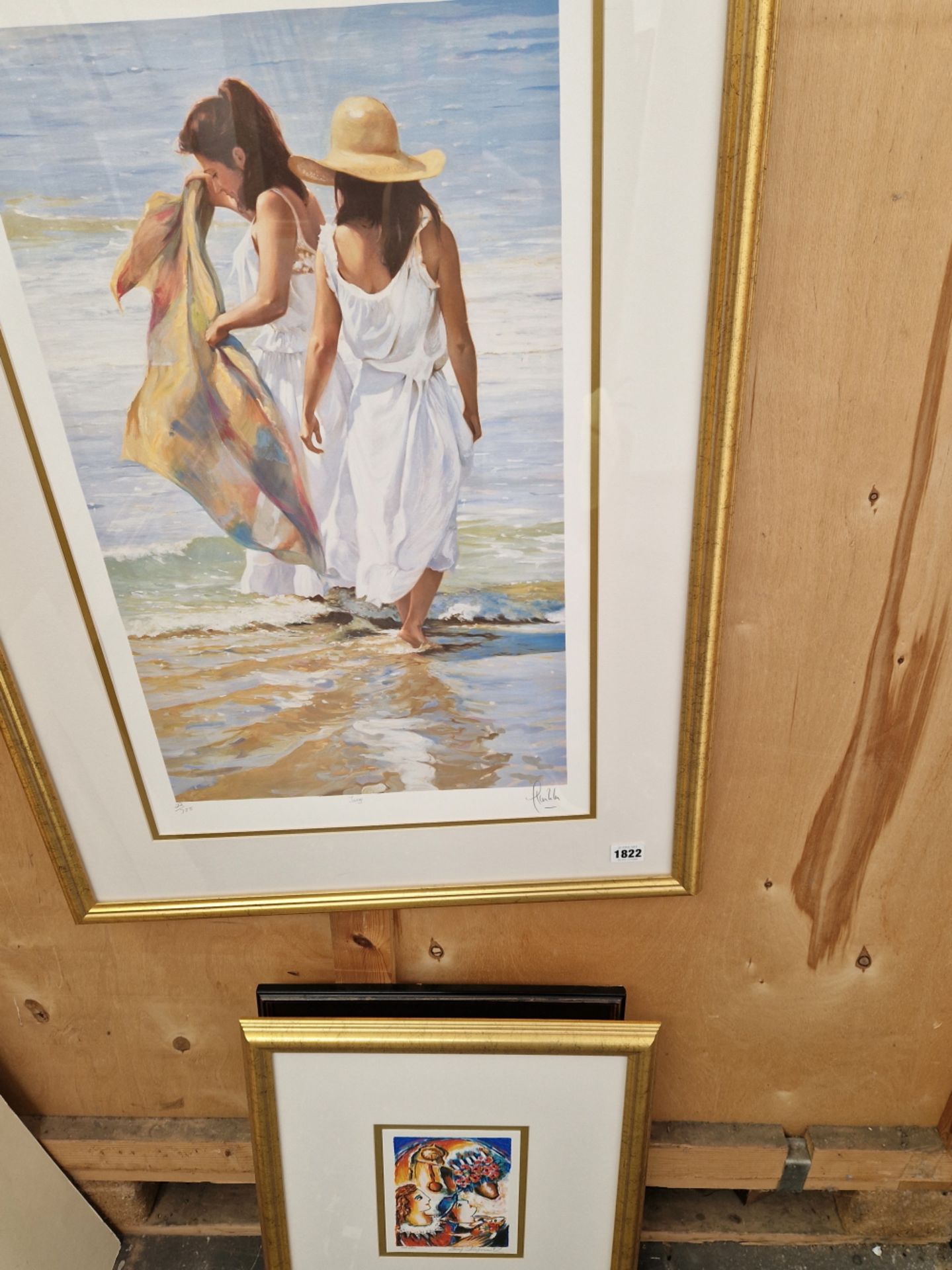 CONTEMPORARY SCHOOL A PENCIL SIGNED COLOUR PRINT OF A BEACH SCENE, TOGETHER WITH THREE DECORATIVE - Image 6 of 6