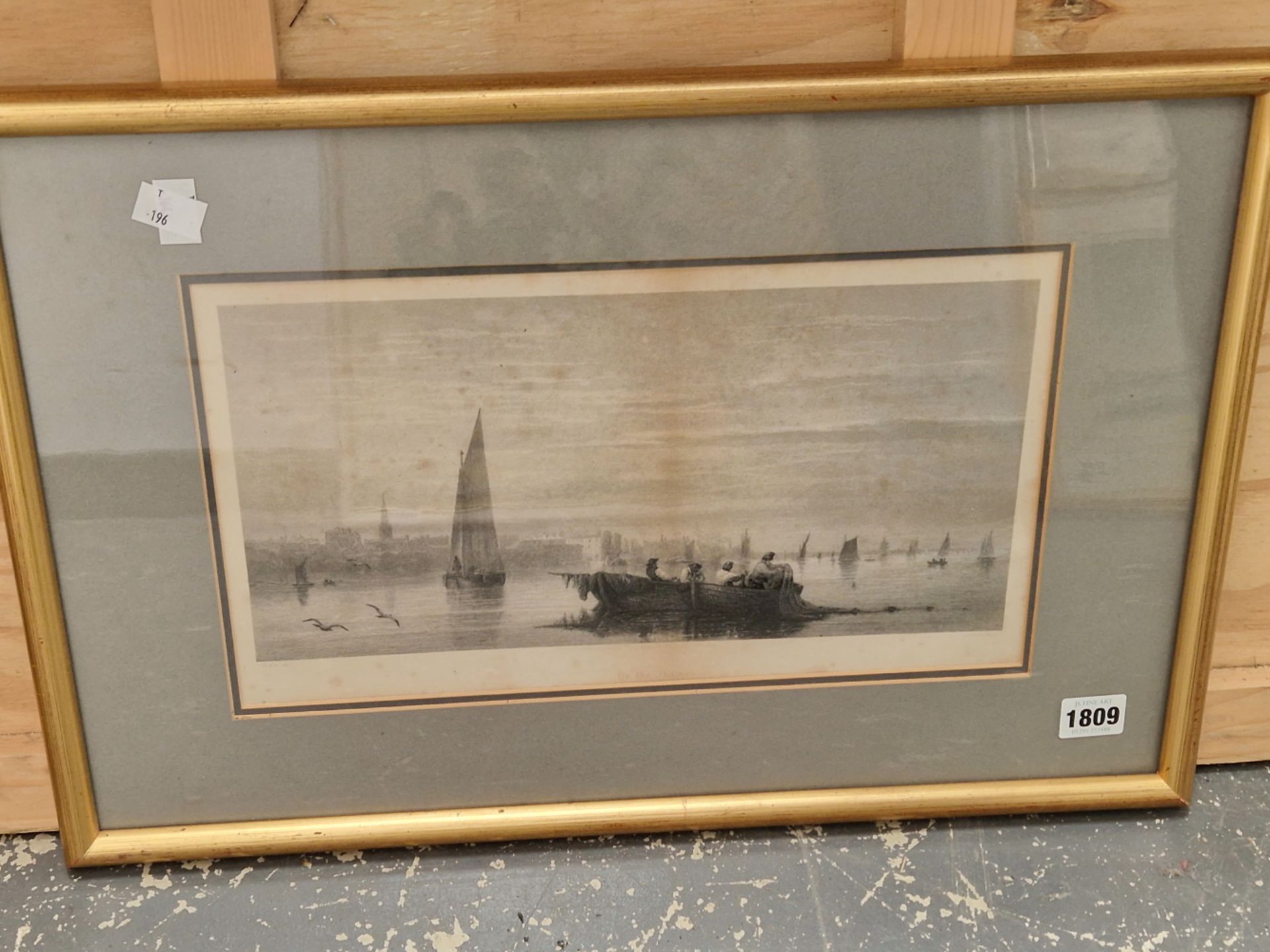 AN ANTIQUE PRINT ENTITLED ON THE THAMES. TOGETHER WITH AN UNFRAMED VINTAGE DANCE HALL PRINT (2) - Image 2 of 3