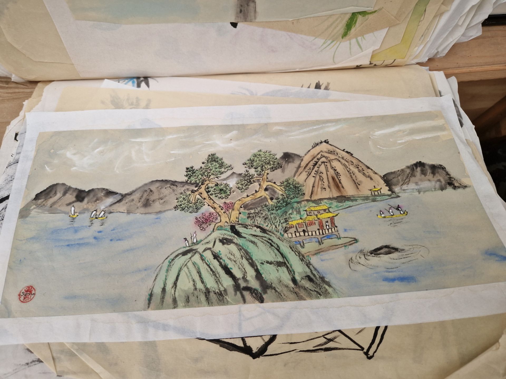 AN INTERESTING COLLECTION OF UNFRAMED ORIENTAL WATERCOLOURS OF VARIOUS SUBJECTS TOGETHER WITH FRAMED - Image 9 of 15