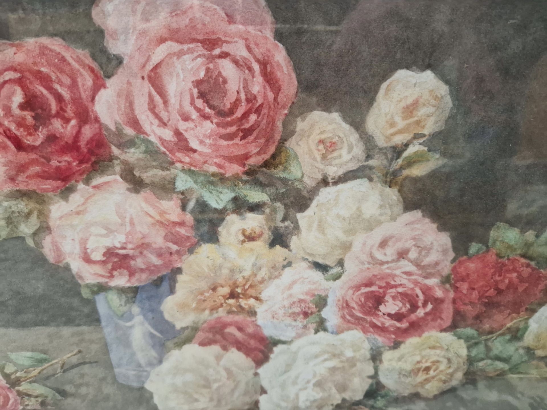 C. WINDSOR 19th/20th CENTURY ENGLISH SCHOOL STILL LIFE OF ROSES, SIGNED, WATERCOLOUR. 36 x 54cms - Image 4 of 6