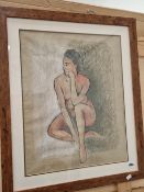 20th CENTURY CONTINENTAL SCHOOL PORTRAIT OF A SEATED NUDE, PASTEL. 59 x 45cms