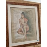 20th CENTURY CONTINENTAL SCHOOL PORTRAIT OF A SEATED NUDE, PASTEL. 59 x 45cms