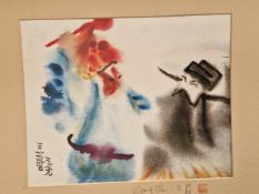 WANG LAM THREE WATERCOLOURS OF FLORAL AND FIGURAL SUBJECTS, SIGNED AND INSCRIBED, MOUNTED BUT