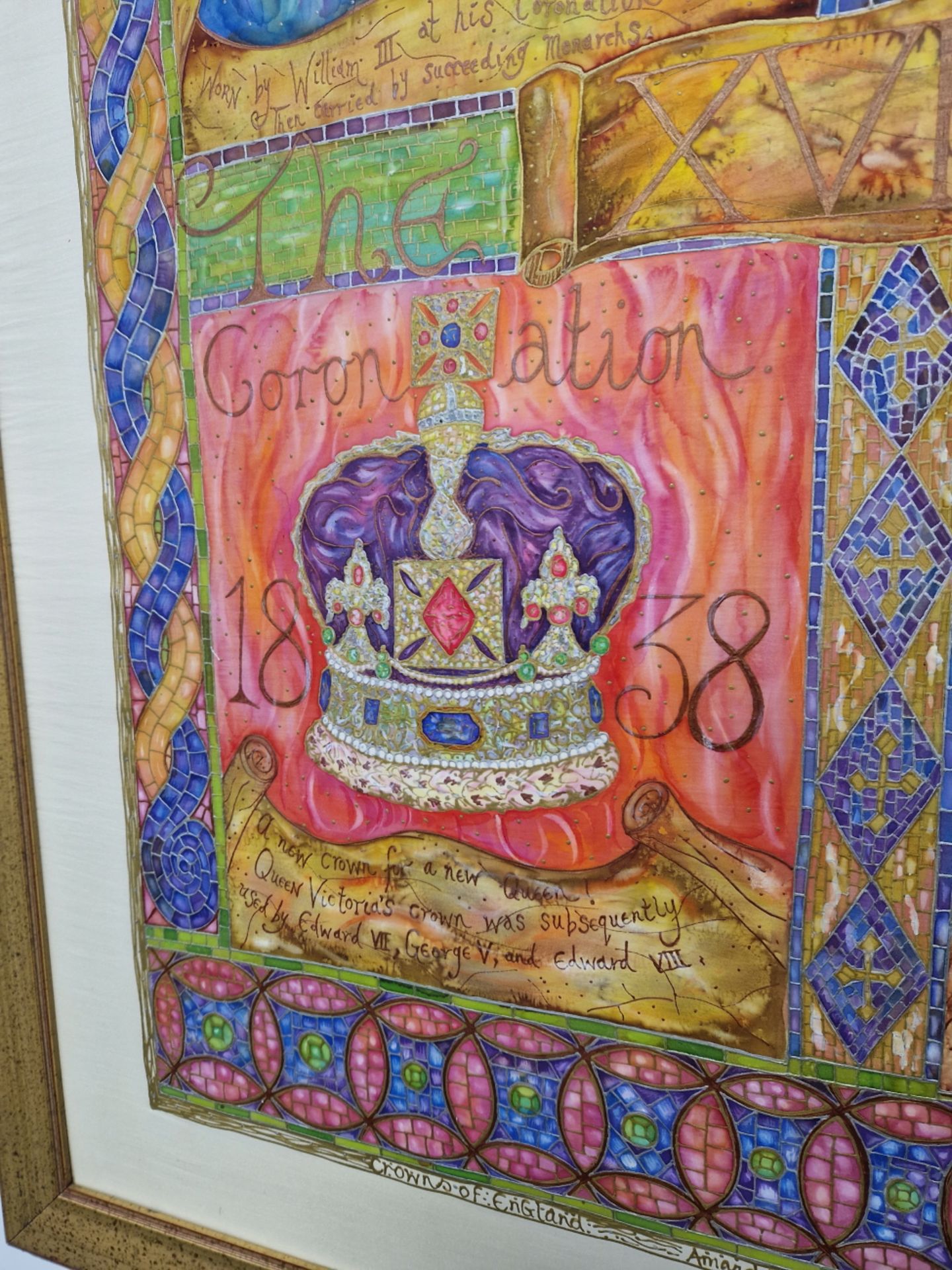 AN INTERESTING CONTEMPORARY MIXED MEDIA PICTURE OF ROYAL CROWNS AFTER AMANDA CLEMENT ROBINSON. 93 - Image 4 of 6