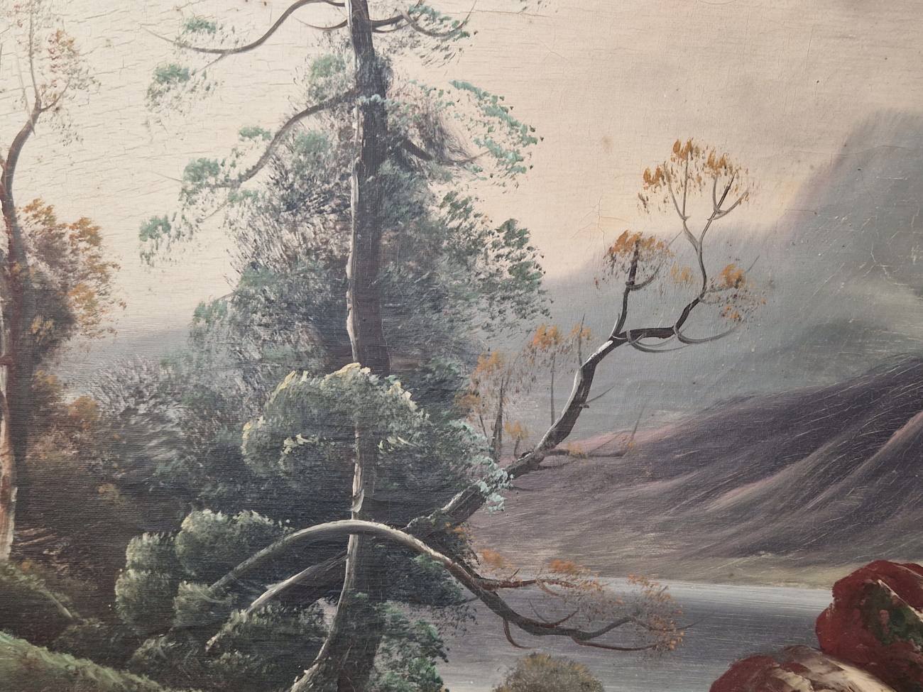 19th/20th CENTURY ENGLISH SCHOOL A MOUNTAINOUS LAKE SCENE, SIGNED INDISTINCTLY, OIL ON CANVAS. 47 - Image 5 of 9
