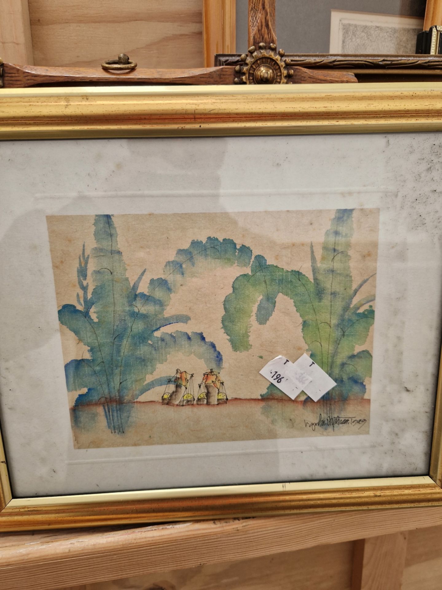 A GROUP OF DECORATIVE INDONESIAN CONTEMPORARY WATERCOLOURS TOGETHER WITH VARIOUS ANTIQUE AND LATER - Image 5 of 12