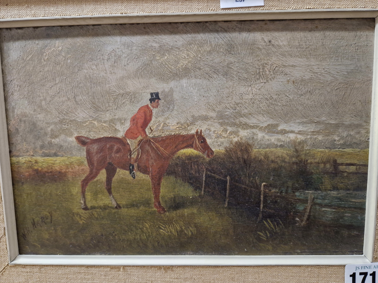 W. R. HARDY (19th/20th ENGLISH SCHOOL) TWO COMIC EQUESTRIAN SCENES, SIGNED, OIL ON BOARD. 16 x 25cms