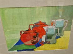 FOUR CONTEMPORARY STILL LIFE PAINTINGS BY DIFFERENT HANDS. SIZES VARY (4)