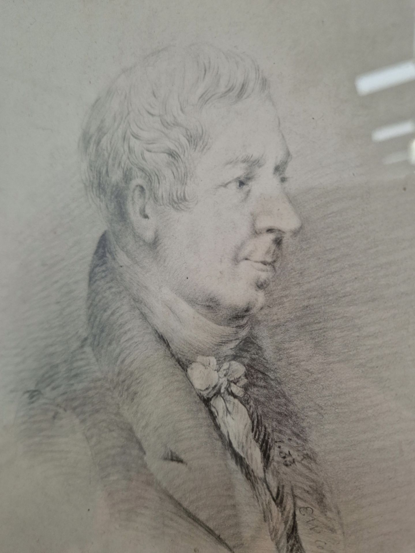 ENGLISH SCHOOL, PORTRAIT OF E W COOKE, PENCIL, INSCRIBED E W COOKE ON HIS JACKET LAPEL. 23 x 17. - Image 2 of 3