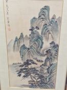 20th CENTURY CHINESE SCHOOL A MOUNTAINOUS LANDSCAPE, INSCRIBED, WATERCOLOUR. 60 x 32cms