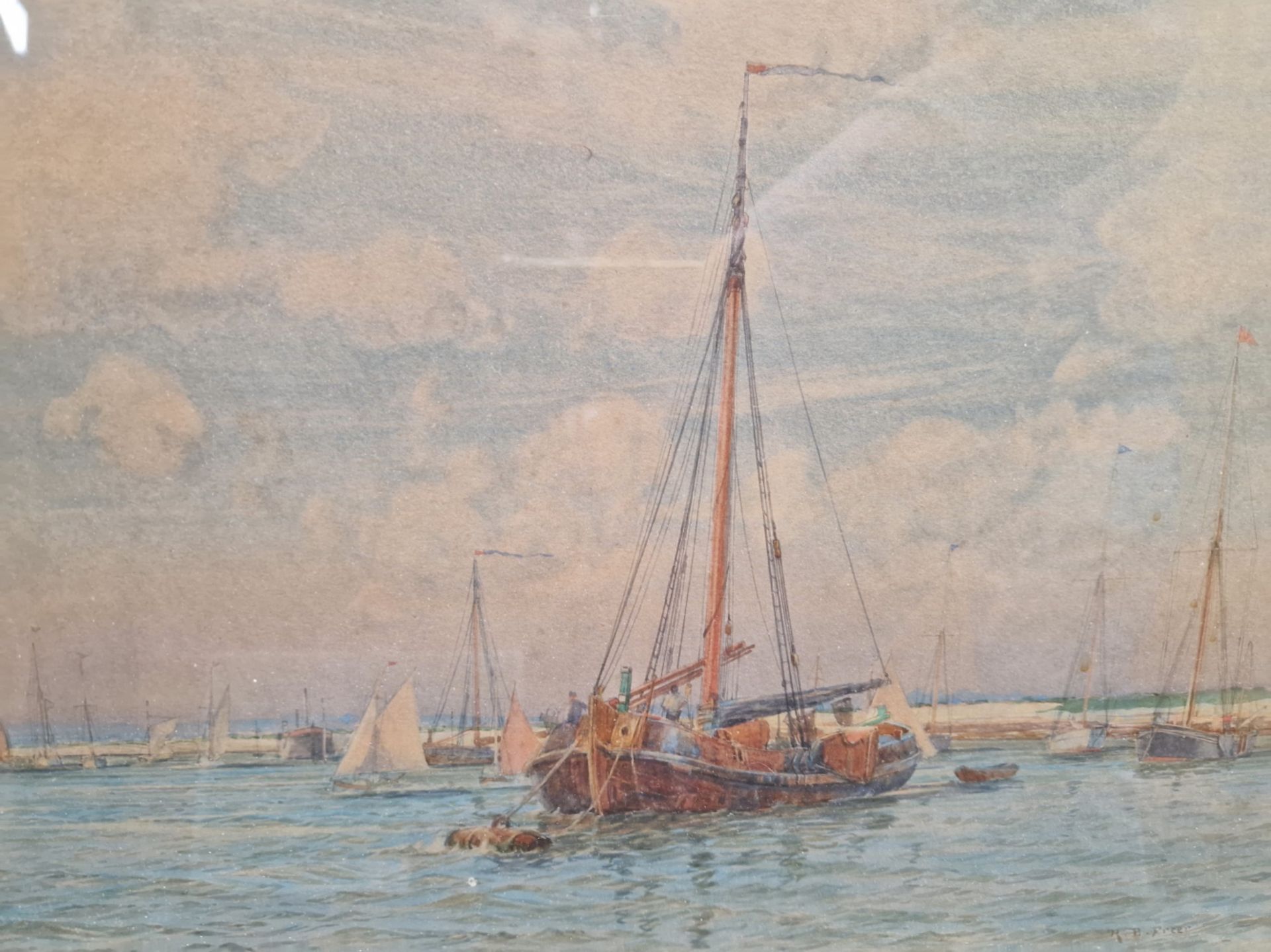 R. B. FREER 19th/20th CENTURY ENGLISH SCHOOL TWO RIVER VIEWS, SIGNED, WATERCOLOURS. 32 x 47cms (2) - Image 6 of 13