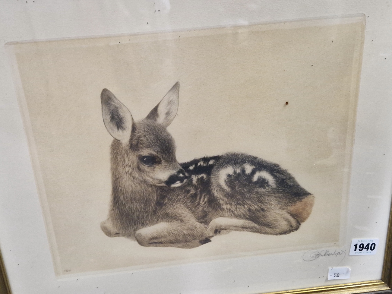 20th CENTURY CONTINENTAL SCHOOL TWO COLOUR PRINTS OF FAWNS. TOGETHER WITH TWO ANTIQUE FRENCH - Image 4 of 6