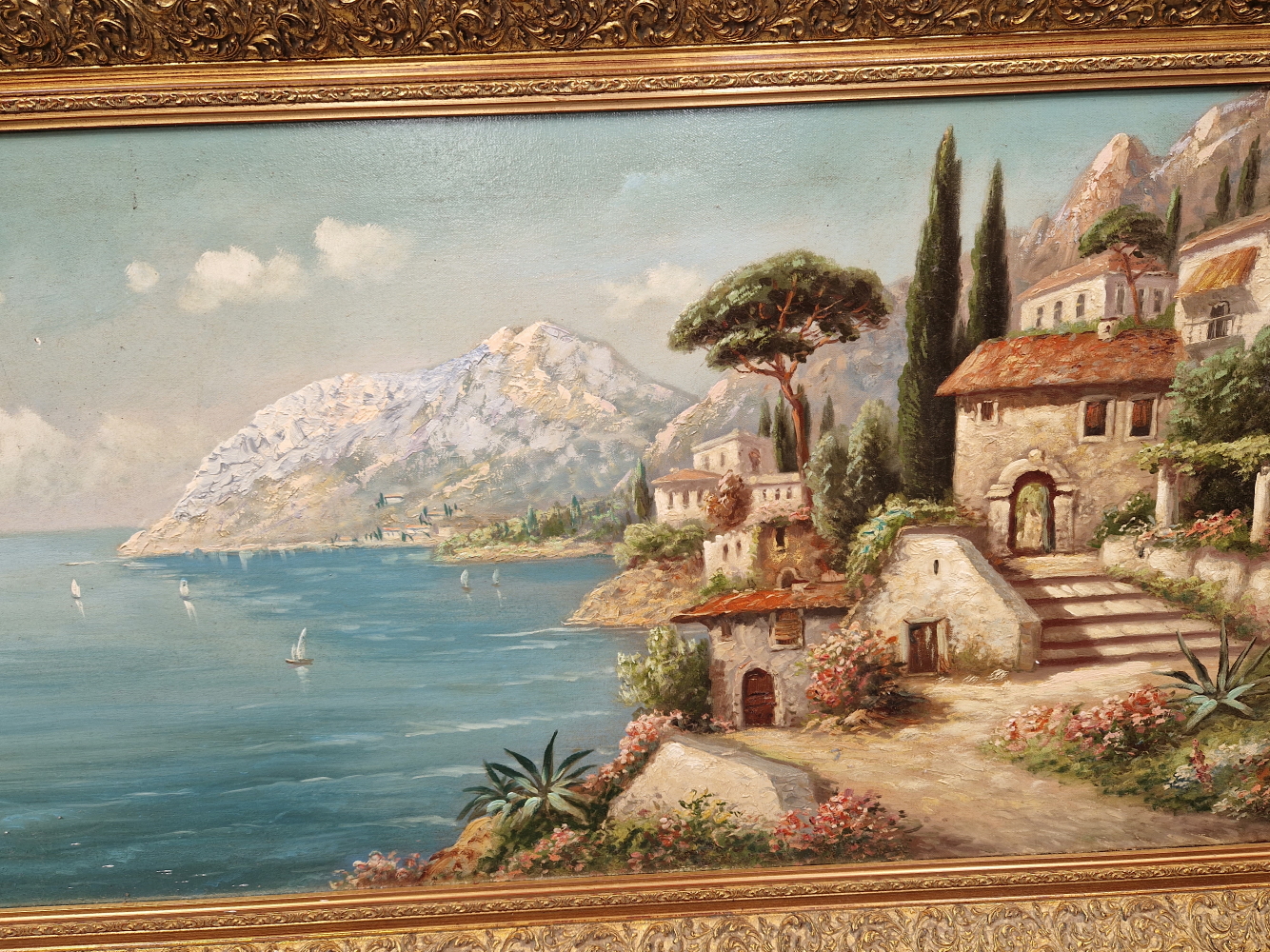 20th CENTURY CONTINENTAL SCHOOL A COASTAL VIEW, SIGNED INDISTINCTLY, OIL ON CANVAS. 50 x 100cms - Image 4 of 10