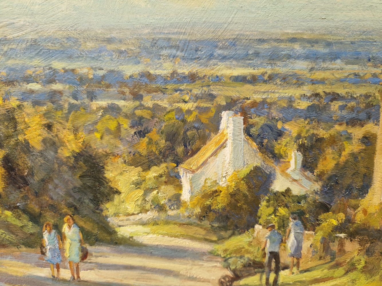 20th CENTURY ENGLISH SCHOOL HILLSIDE COTTAGES, SIGNED INDISTINCTLY, OIL ON BOARD. 30 x 45cms - Image 3 of 5