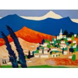 MICHAEL SAVILLE CONTEMPORARY SCHOOL. ARR. BONNIEUS PROVENCE, SIGNED, OIL ON BOARD. 71 x 91cms