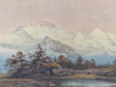 19th/20th CENTURY ENGLISH SCHOOL THE MOUNTAIN RANGE, SIGNED INDISTINCTLY, WATERCOLOUR. 62 x 101cms