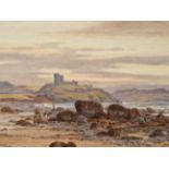 PETER GHENT 19th CENTURY ENGLISH SCHOOL A COASTAL LANDSCAPE, SIGNED, WATERCOLOUR, UNFRAMED. 43 x