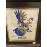 A FAMILY CREST, ODEN, WATERCOLOUR ON VELLUM. 34 x 28cms