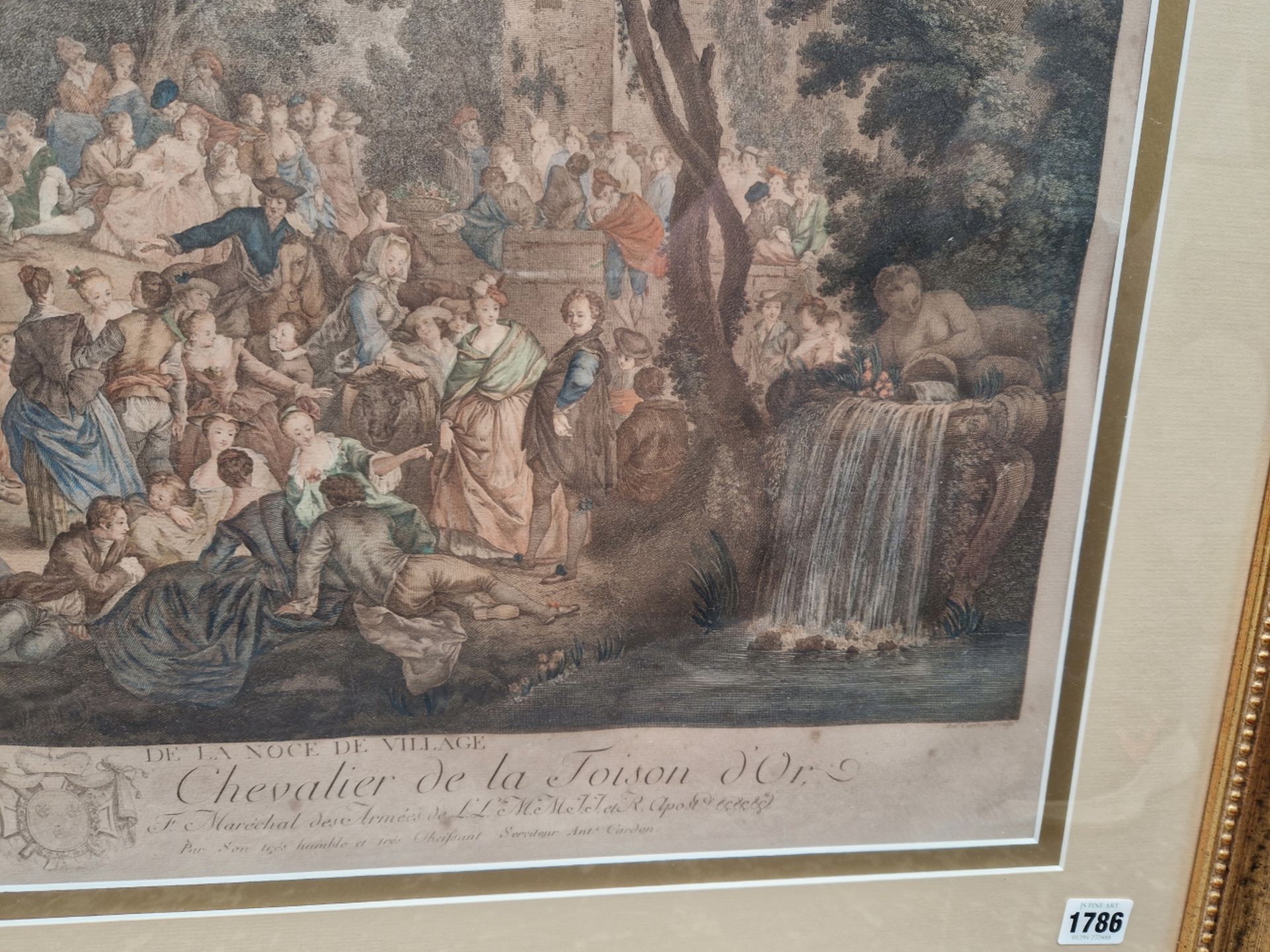 AN ANTIQUE HAND COLOURED PRINT OF VILLAGERS MERRY MAKING. 55 x 75cms - Image 3 of 5