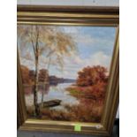 EARLY 20th CENTURY ENGLISH SCHOOL A RIVER VIEW, OIL ON CANVAS. 76 x 64cms