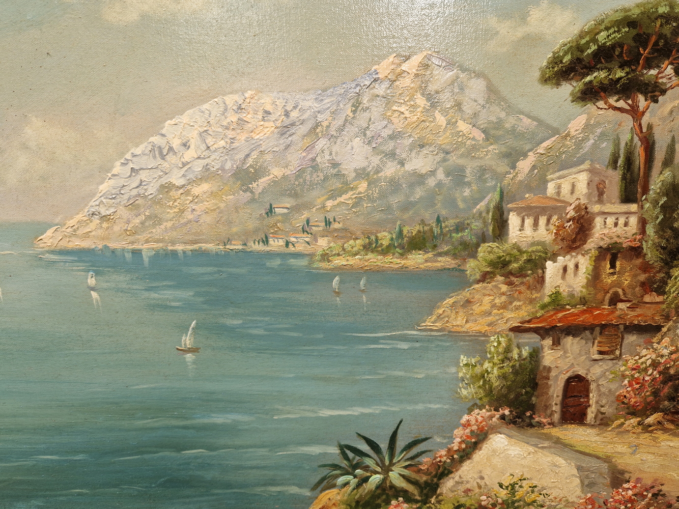 20th CENTURY CONTINENTAL SCHOOL A COASTAL VIEW, SIGNED INDISTINCTLY, OIL ON CANVAS. 50 x 100cms - Image 10 of 10