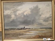 MARCUS FORD CONTEMPORARY ENGLISH SCHOOL. ARR. THREE COASTAL LANDSCAPES, SIGNED, OIL ON CANVAS. 35