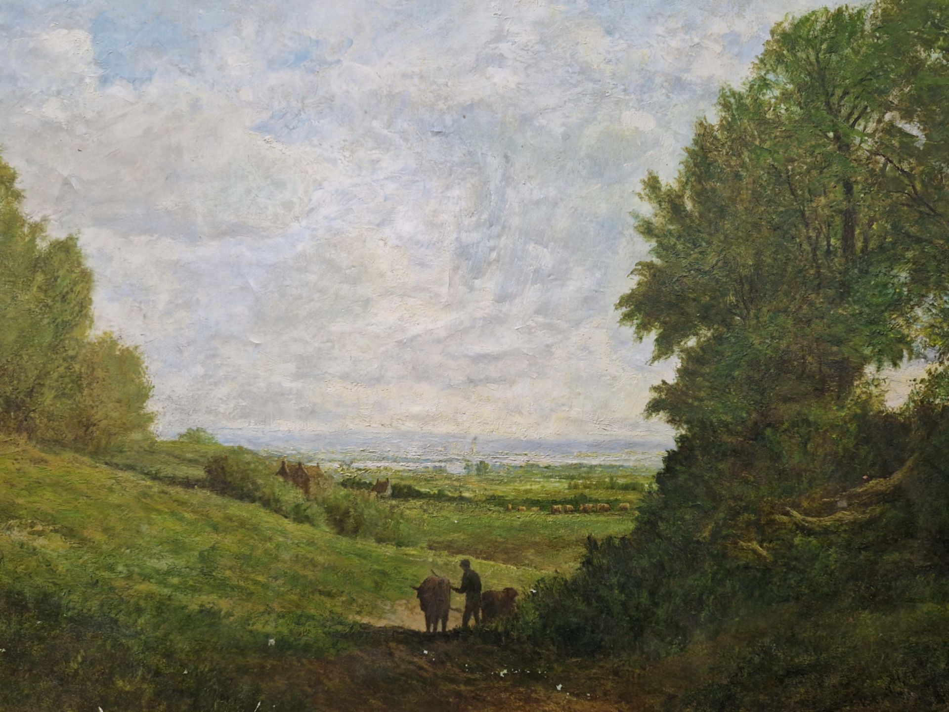 NORMAN COKER (20th CENTURY) ARR. LANDSCAPE WITH HERDSMAN, SIGNED, OIL ON CANVAS, UNFRAMED. 70 x - Image 2 of 4