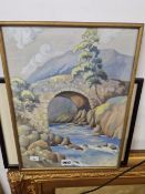 G. WINNY 20th CENTURY ENGLISH SCHOOL A WELSH RIVER VIEW, SIGNED, WATERCOLOUR. 39 x 29cms TOGETHER