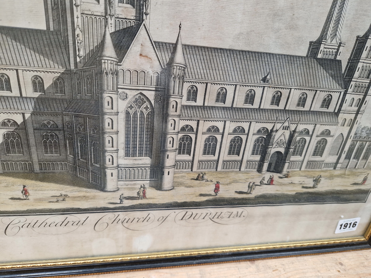 AN ANTIQUE HAND COLOURED PRINT OF DURHAM CATHEDRAL. 51 x 63cms TOGETHER WITH A SMALLER ANTIQUE - Image 5 of 6